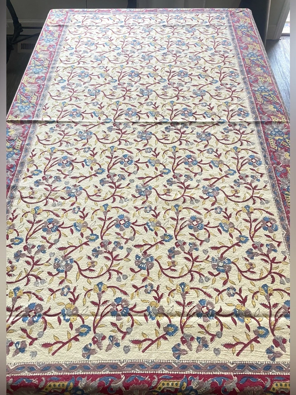 Vintage Indian Imports Tablecloth Block Print W Elephants Boho Hippie Chic 52x72